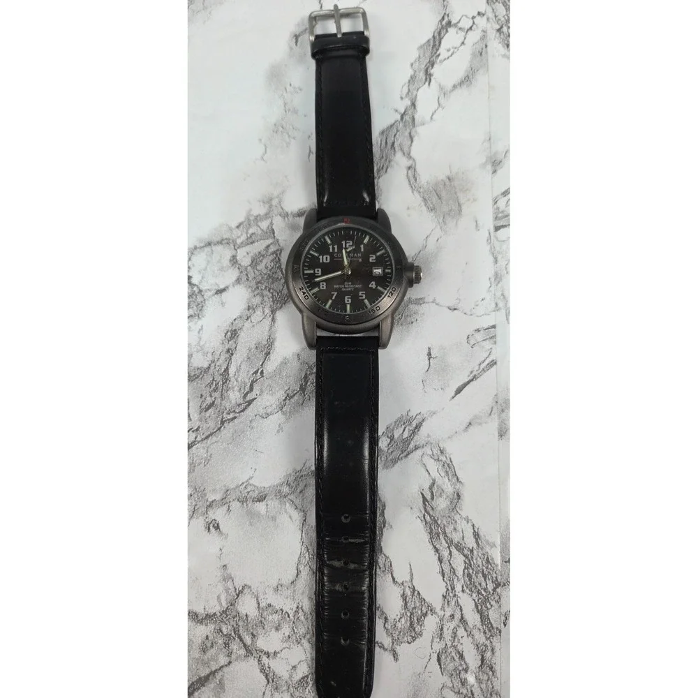 Coleman Gray‎ Date Dial Round Case Black Canvas Band Watch Adjustable 40-332
